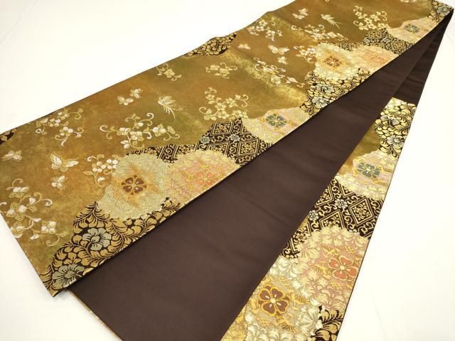 平和屋着物◎六通柄袋帯 唐織 花鳥丸文 金糸 引箔 正絹 逸品 DAAX6029jm