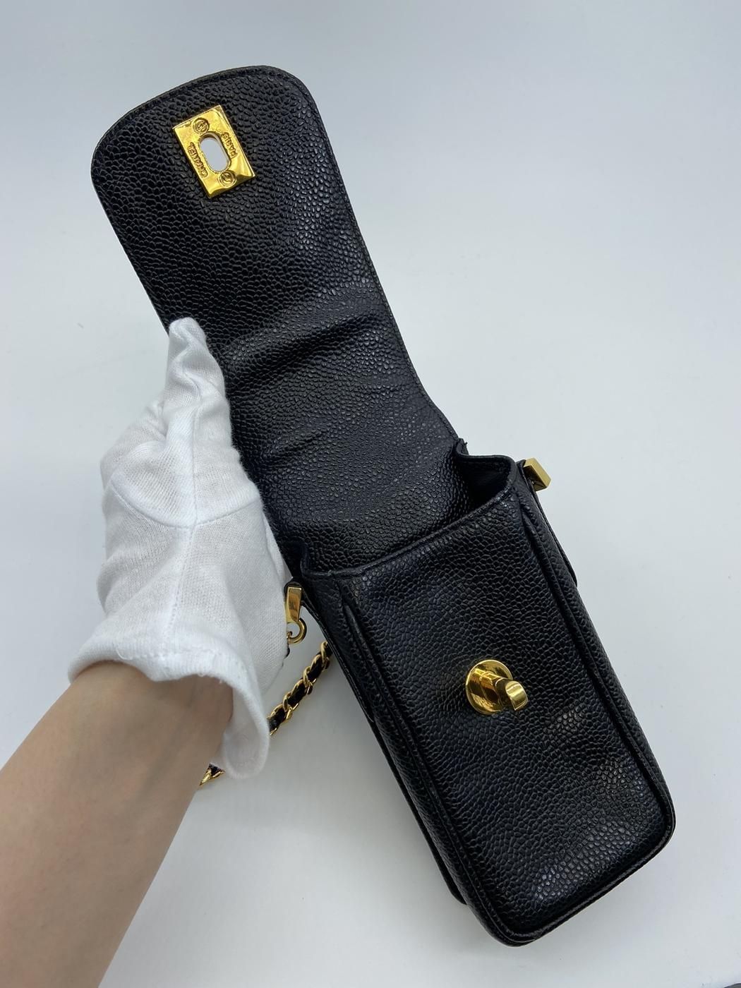 CHANEL シャネル ヴィンテージ チェーン ポシェット ショルダーバッグ スマホケース キャビアスキン ココマーク レザー 管理番号：3154 CHANEL シャネル ヴィンテージ チェーン ポシェット ショルダーバッグ