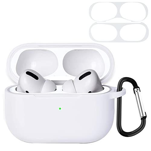 ホワイト_Airpods pro2対応 ANYOI AirPods Pro2 用 ケース ダストガード付きAirPods Pro 2 超極薄 シリコンケース 防塵 耐衝撃 装着充電 アップルイヤホン 保護ケース カラビナ付き AirPods Pro第2世代 対