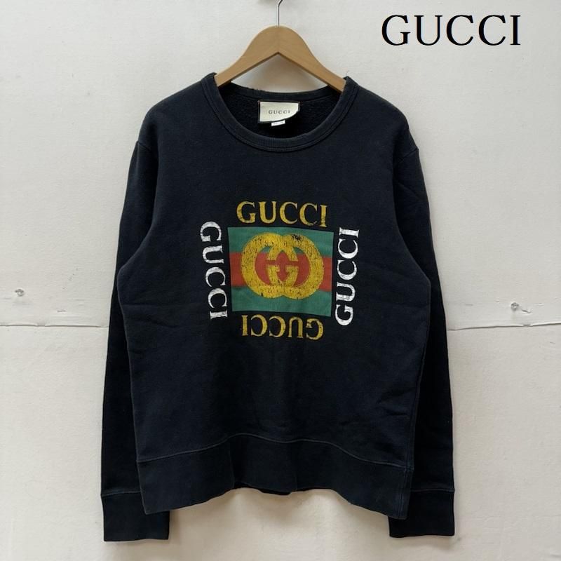 GUCCI グッチ トレーナー 長袖 ヴィンテージ 加工 ロゴ プリント