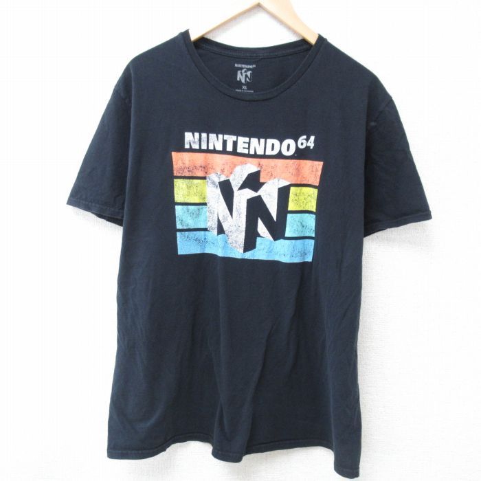 XL/古着 半袖 Tシャツ メンズ ゲーム ニンテンドー64 コットン クルーネック 黒 ブラック 24jul03 中古