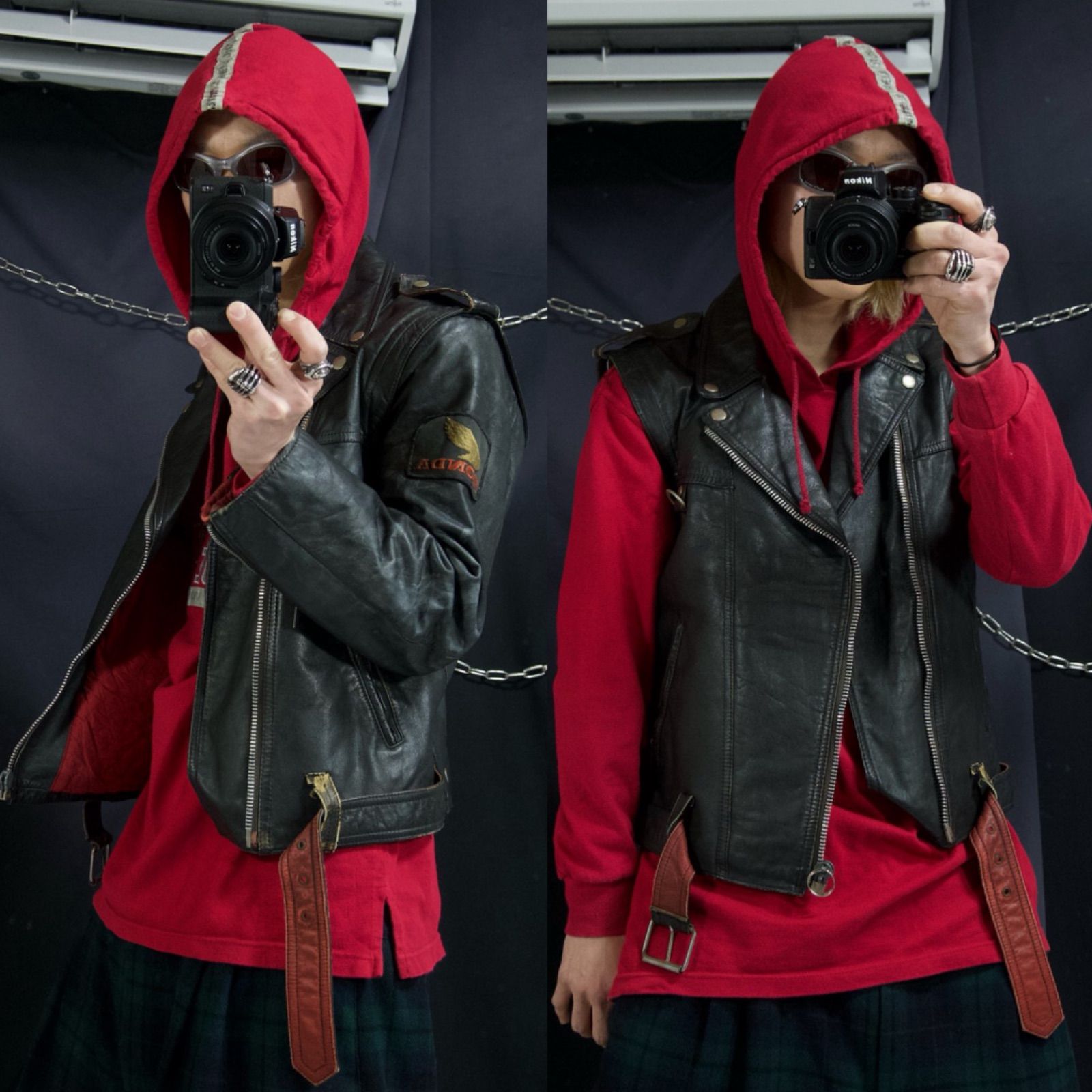 80s~90s Euro 2way Detachable Leather Double Riders Jacket