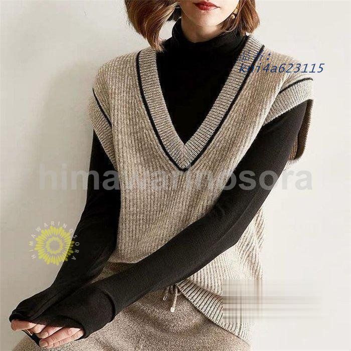 ニットベスト ベスト レディース 春 秋 冬 春コーデ 重ね着 タンク 着痩せ ニット ベストノースリーブ タンクトップ トップス 美シルエット Vネック 40代 kni4a623115