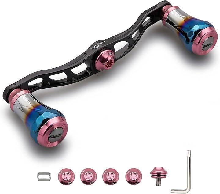 HEIGHTEN ベイト リール ハンドル 航空アルミ製 シマノ ダイワ アブガルシア 通用 ベイトリール Aurora 0132 V2.0 - 105mm - ブラック＆桜ピ