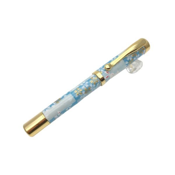 日本製 万年筆 |文房具 うさぎ市松 水色 美濃和紙 友禅紙 文具 オフィス用品 ステーショナリー