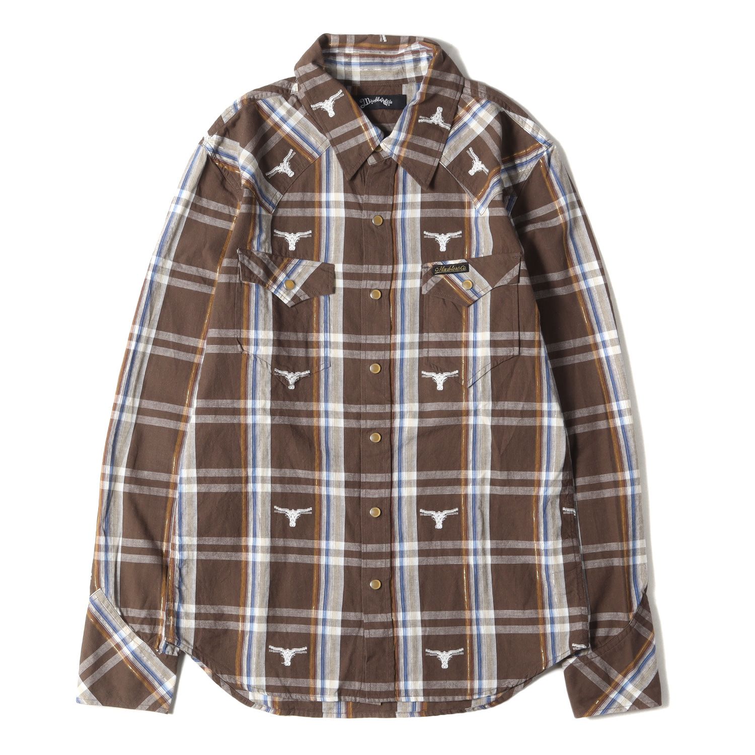 美品 MARBLES マーブルズ シャツ サイズ:S バッファロー刺繍 ラメチェック ウエスタンシャツ L/SL BULLS LAME CHECK WESTERN SHIRTS ブラウン トップス カジュアルシャツ 長袖【メンズ】
