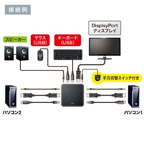 サンワサプライ DisplayPort対応手元スイッチ付きパソコン自動切替器 2 1 SW-KVM2WDPU