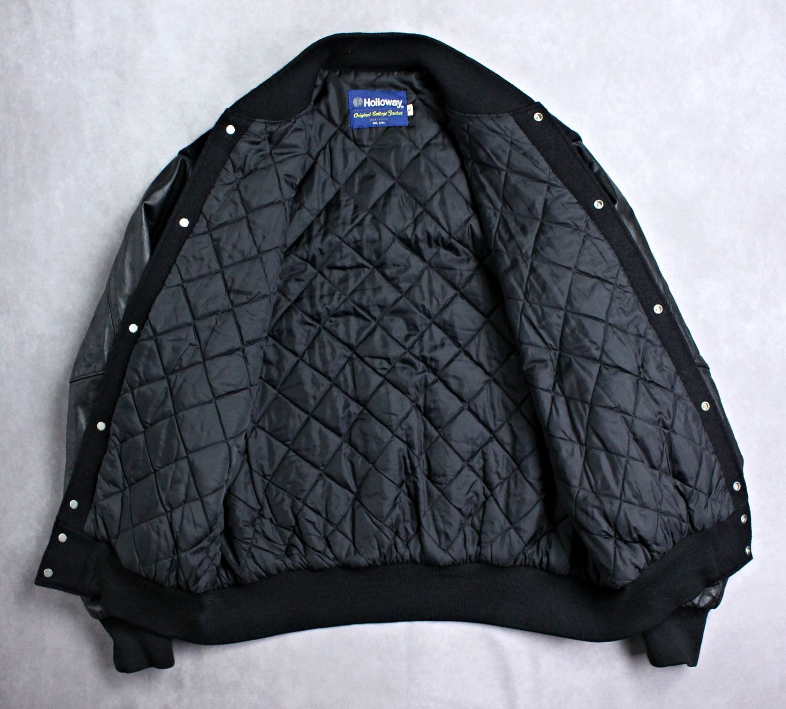 HOLLOWAY】90s ホロウェイ アメリカ製 袖革スタジャン 防寒中綿入り