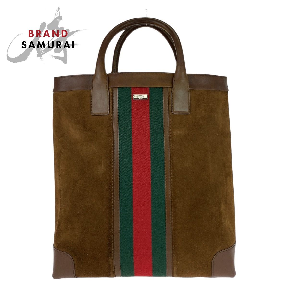 極美品⭐︎GUCCI ブラウン シェリーライン レザー ロゴ金具 ハンドバッグ グッチ （ GUCCI）ブラウンレザー シェリーライン ロゴ金具