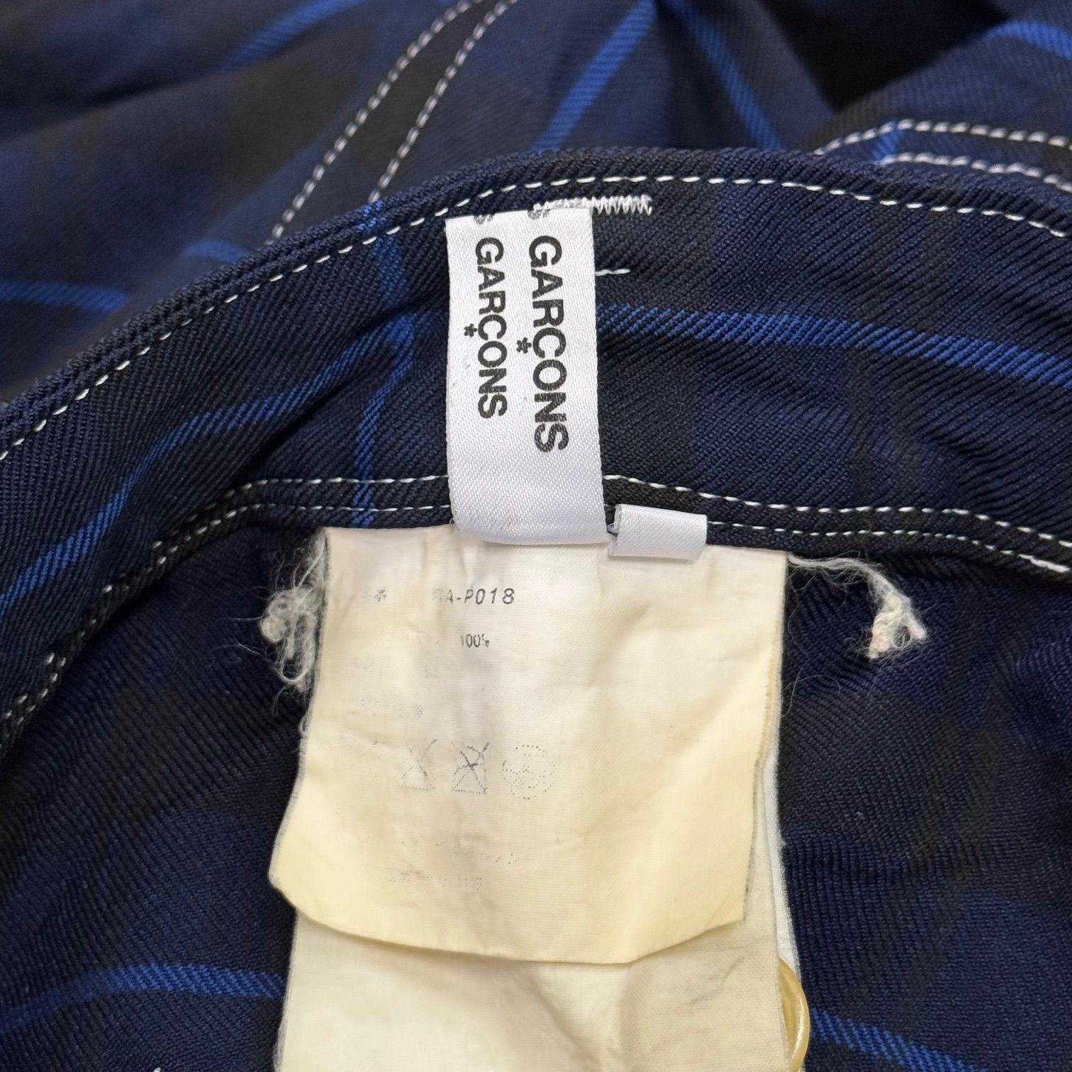 【美品】コムデギャルソン　ブルーチェック　サルエルパンツ　モード　ユニセックス 美品】コムデギャルソン ブルーチェック サルエルパンツ モード