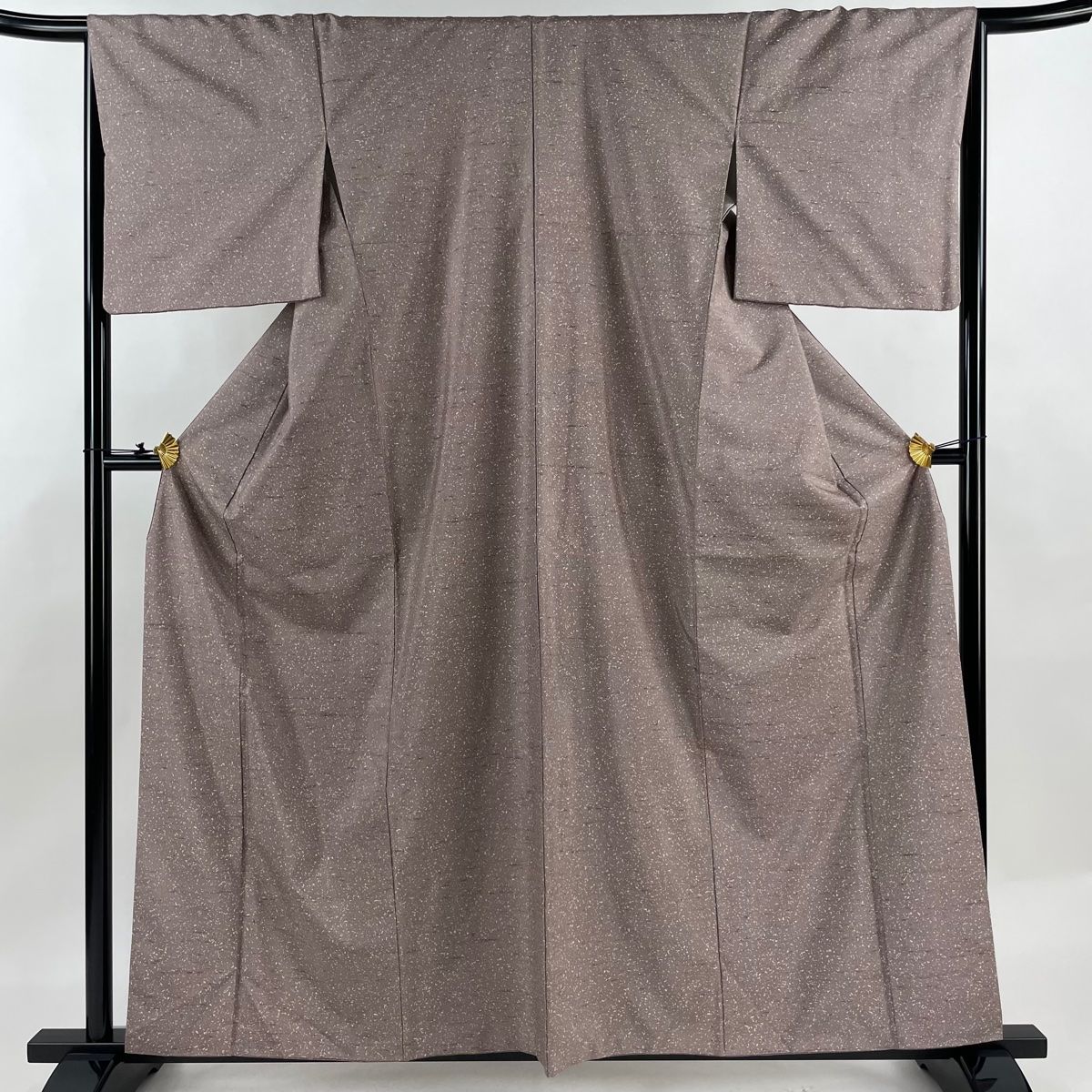 小紋 身丈160cm 裄丈65cm M 袷 紬地 幾何学模様 小豆色 正絹 名品