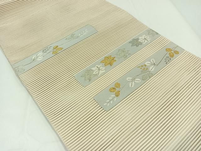 平和屋着物＊夏物　八寸名古屋帯　一重帯　流水花文　白茶色　DABA0011cm 平和屋着物＊夏物 八寸名古屋帯 萩文 銀糸 未使用 AAAX9417jh