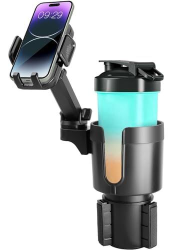 スマホ ドリンクホルダー 車 調整可能 車用 携帯電話 カップスタンド 車載 2in1デザイン カップホルダー用 スマホ用【最新進化伸縮アーム】360度 回転 ワンタッチ取り外し 多機種に対応 車載 