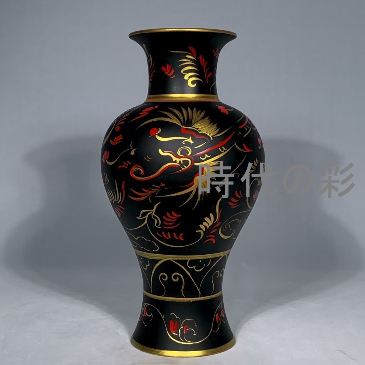 中国古美術 旧蔵 宋汝窯 大漆 彩絵 龍鳳文 観音瓶 古陶磁器 花瓶 中国古玩 唐物 古賞物 時代物 R07092301