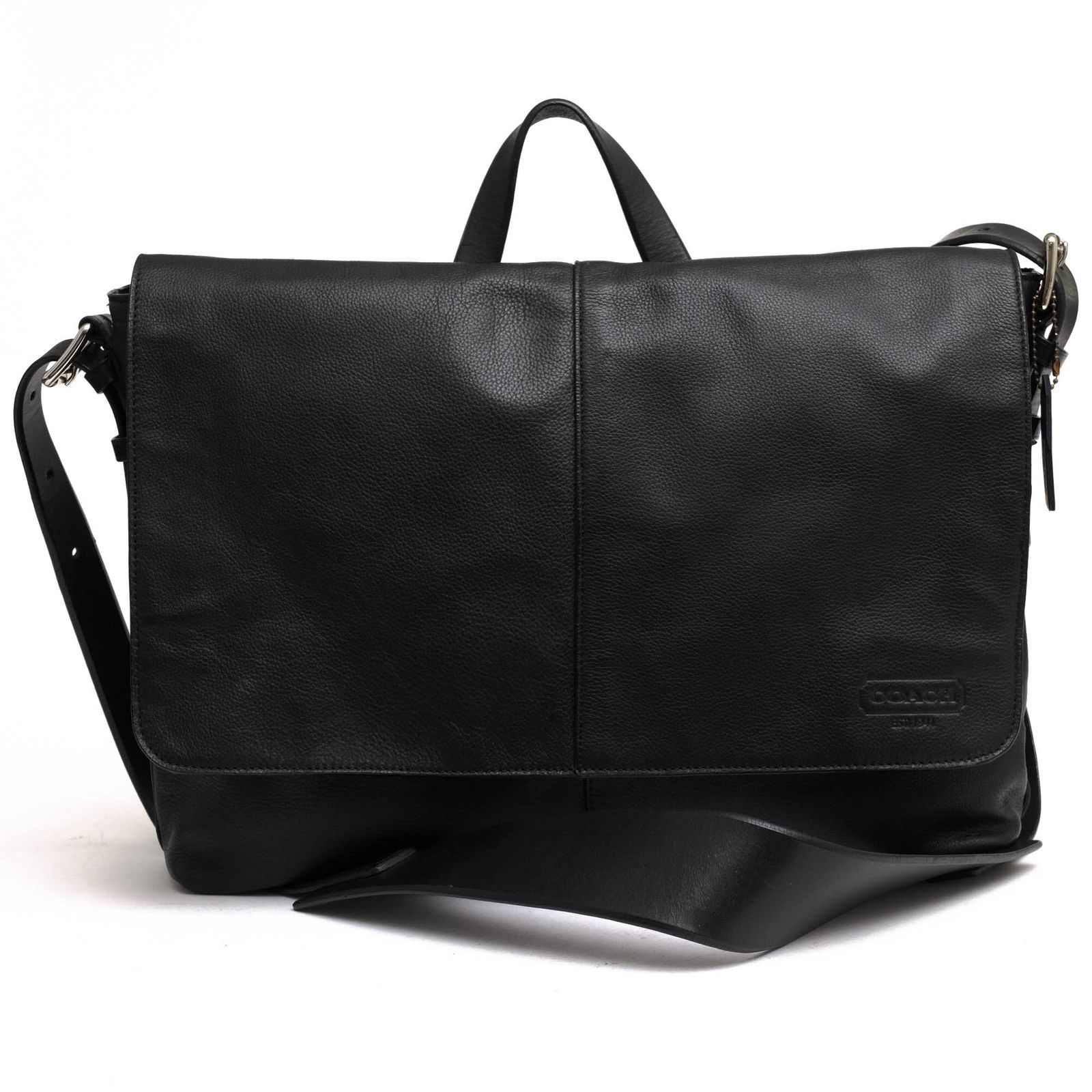 コーチ COACH バッグ ショルダーバッグ 鞄 メンズ 男性 男性用 レザー 革 本革 ブラック 黒 70313 トンプソン レザー スリム メッセンジャー フラップ式 メッセンジャーバッグ 2WAY ショルダーバッグ シボ革 シュリンクレザー