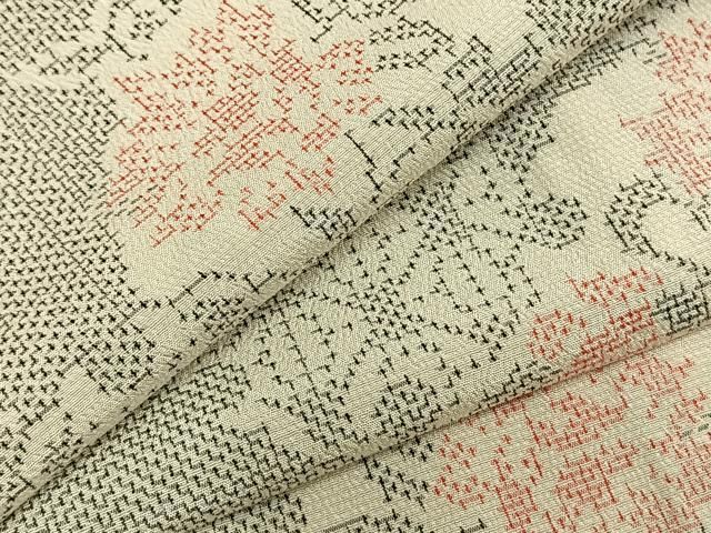 平和屋着物▽本塩沢 単衣 雪輪花文 正絹 AABA7612fy