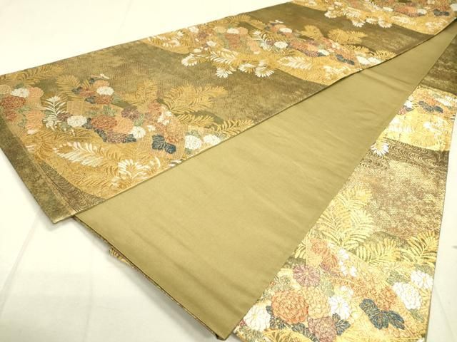 刺繍 六通 袋帯 金糸 正絹 未使用品 平和屋着物▽六通柄袋帯 地紙花文 金糸 正絹 逸品 DAAU9483fe