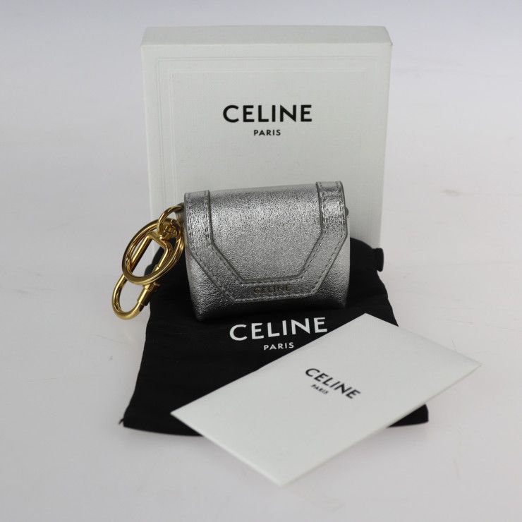 CELINE セリーヌ Envelop Airpods Keyring エンベロープ Airpods キーリング キーホルダー  1GH403DPS.36AG ラムスキン シルバー ゴールド金具 イヤホンケース キーリング 【本物保証】