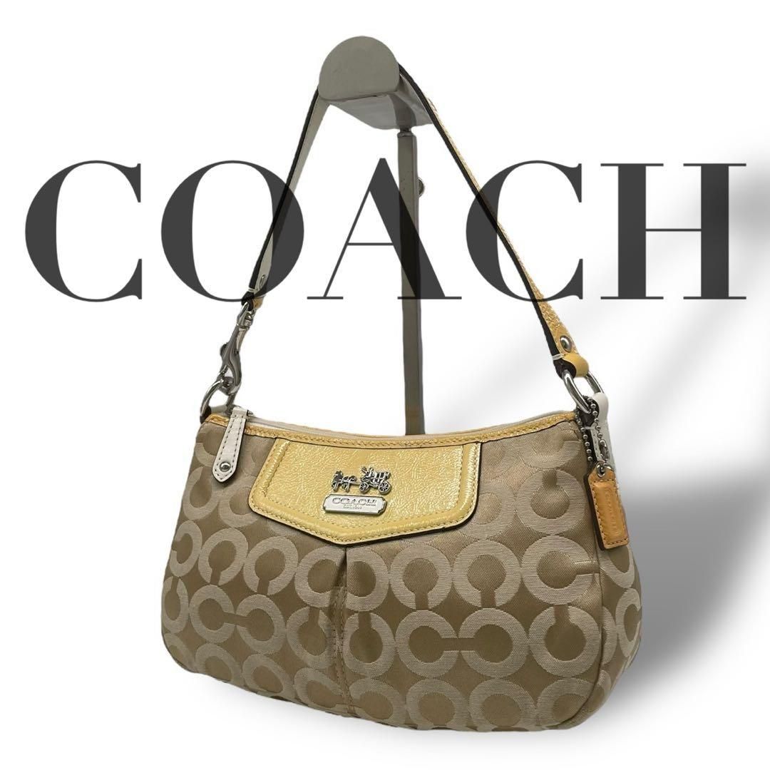 良品 COACH コーチ シグネチャー キャンバス レザー ミニ ポーチ 良品 