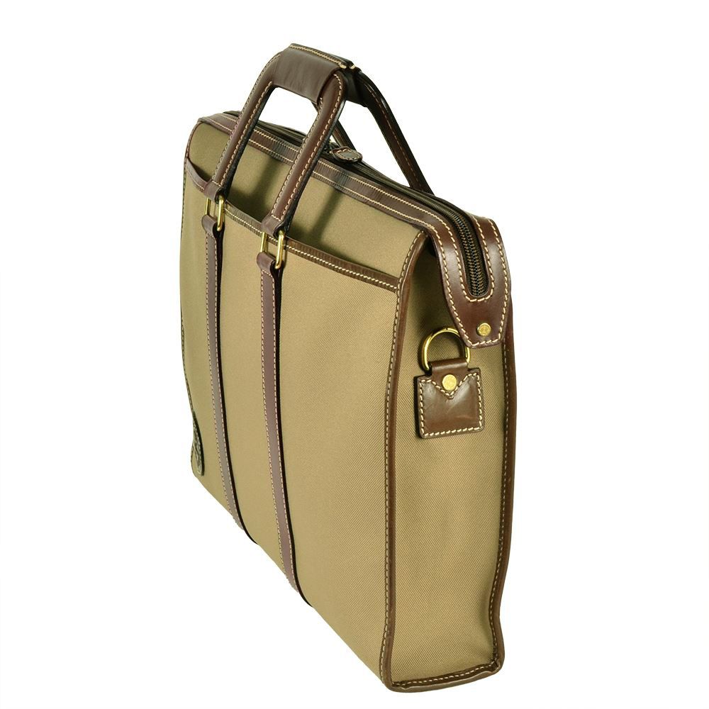 美品 ハンティングワールド キャンバス レザービジネスバッグカーキ 2WAY vectorpremium_165-502602170035