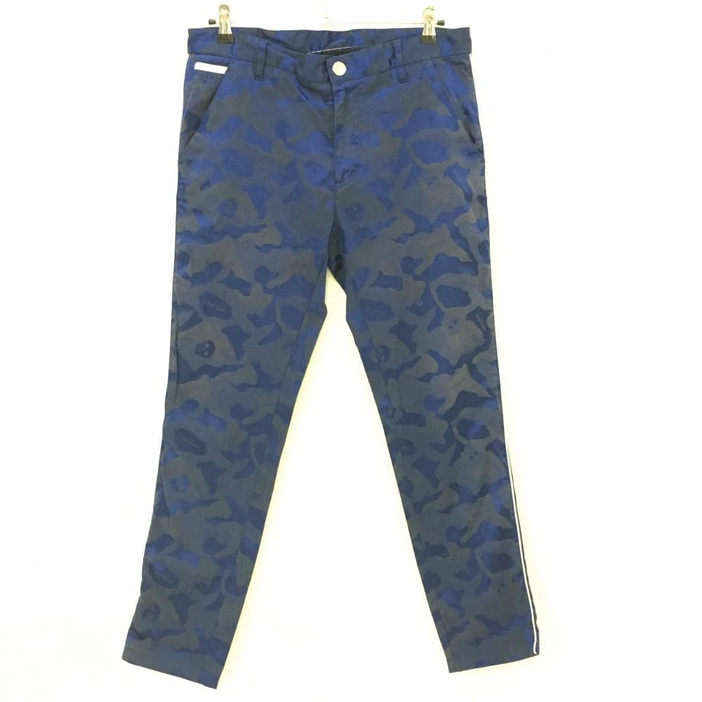 マークアンドロナ パンツ ブルー 迷彩 カモフラ スカル メンズ 50 XL ゴルフウェア MARK＆LONA