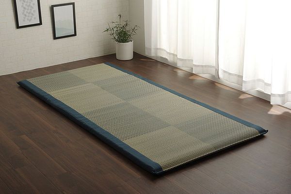 未開封品 い草 い草マット 国産 ごろ寝マット くつろぎ 折畳み可 ブルー 約90×200cm