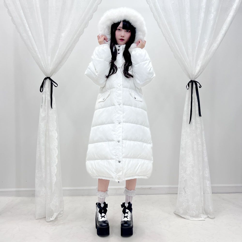 夢展望公式 [新品未使用] ファーハートロングダウンコート [ホワイト