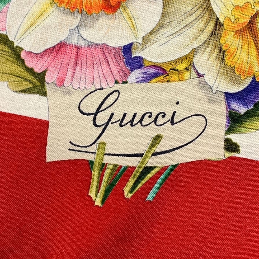 ❤美品❤　グッチ　GUCCI　スカーフ　オレンジ　レッド　花　靴　バッグ　885 グッチ 大判スカーフ ストール 花柄 レッド GUCCI【AFI6