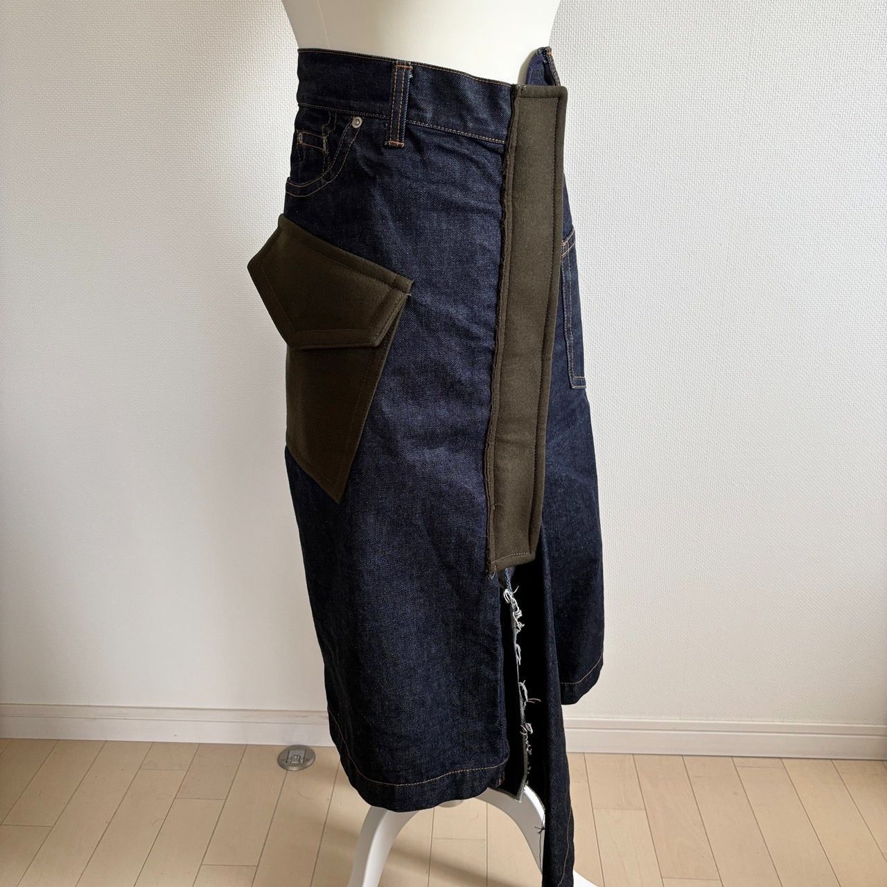 参考定価 64900円 sacai サカイ レディース デニム ウール 切り替え スカート 19AW サイズ0 レディースS相当