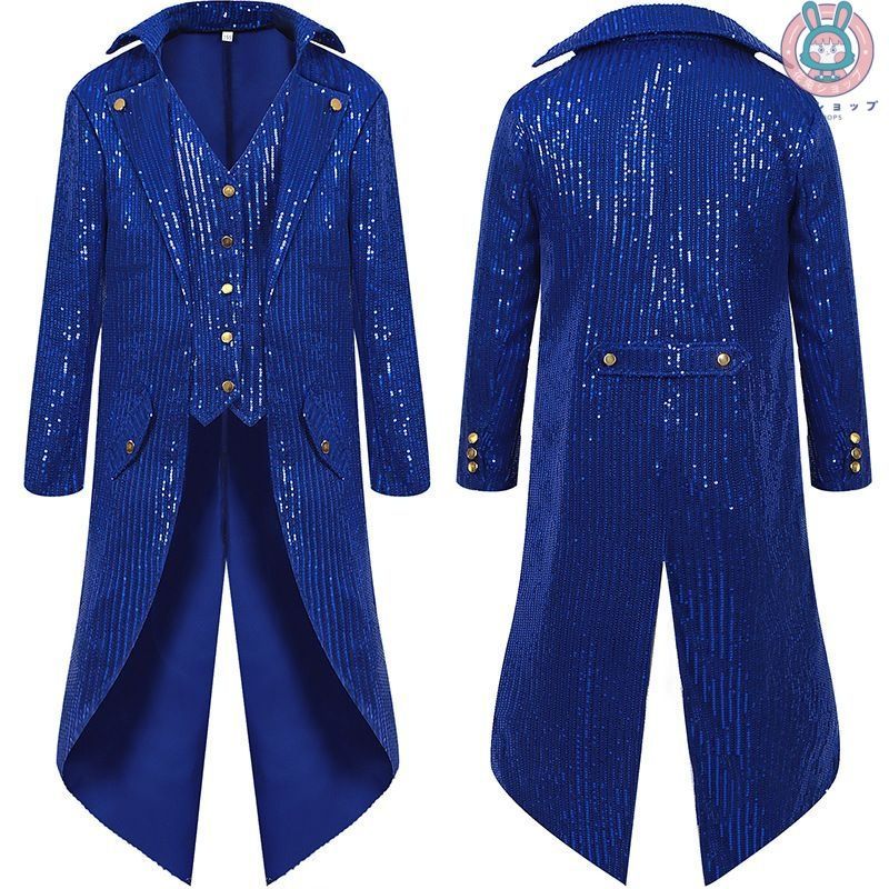 25年 メンズコスチューム 中世 ヴィンテージ パンク スチームパンク テーラードジャケット 中長丈 黒色 クラシック フォーマル