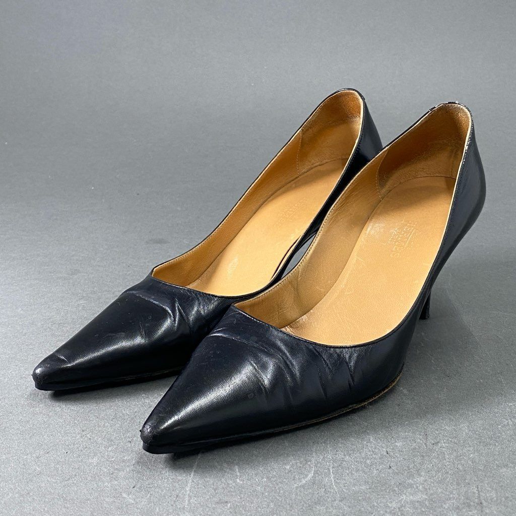2f13 HERMES エルメス レザーヒールパンプス 35 1/2 ブラック Leather 2f13 HERMES エルメス レザーヒールパンプス 35 1/2 ブラック Leather