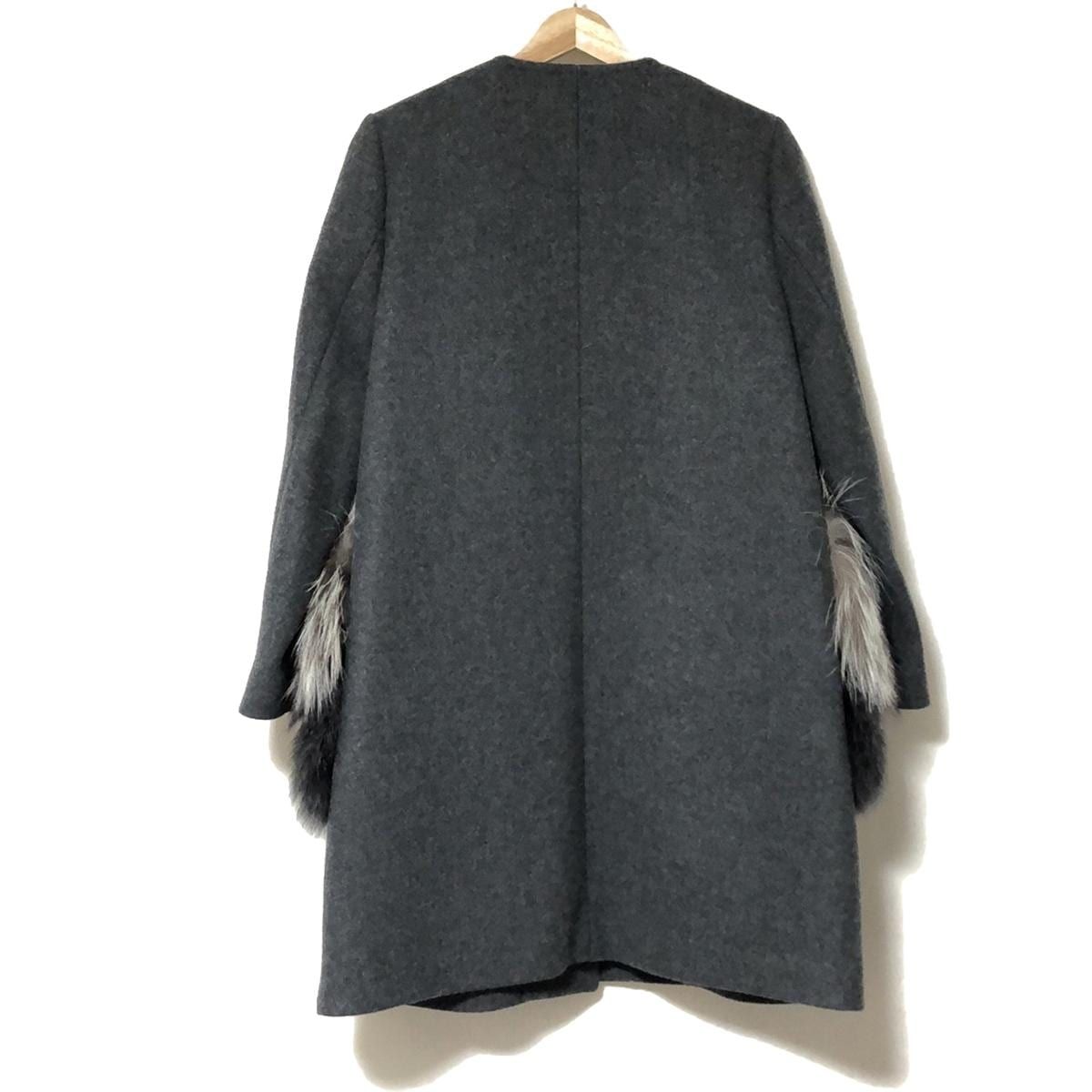 MissAdora ミスアドラ コート サイズ0 XS レディース - ダークグレー×ダークブラウン×アイボリー 長袖 ファー 冬 秋