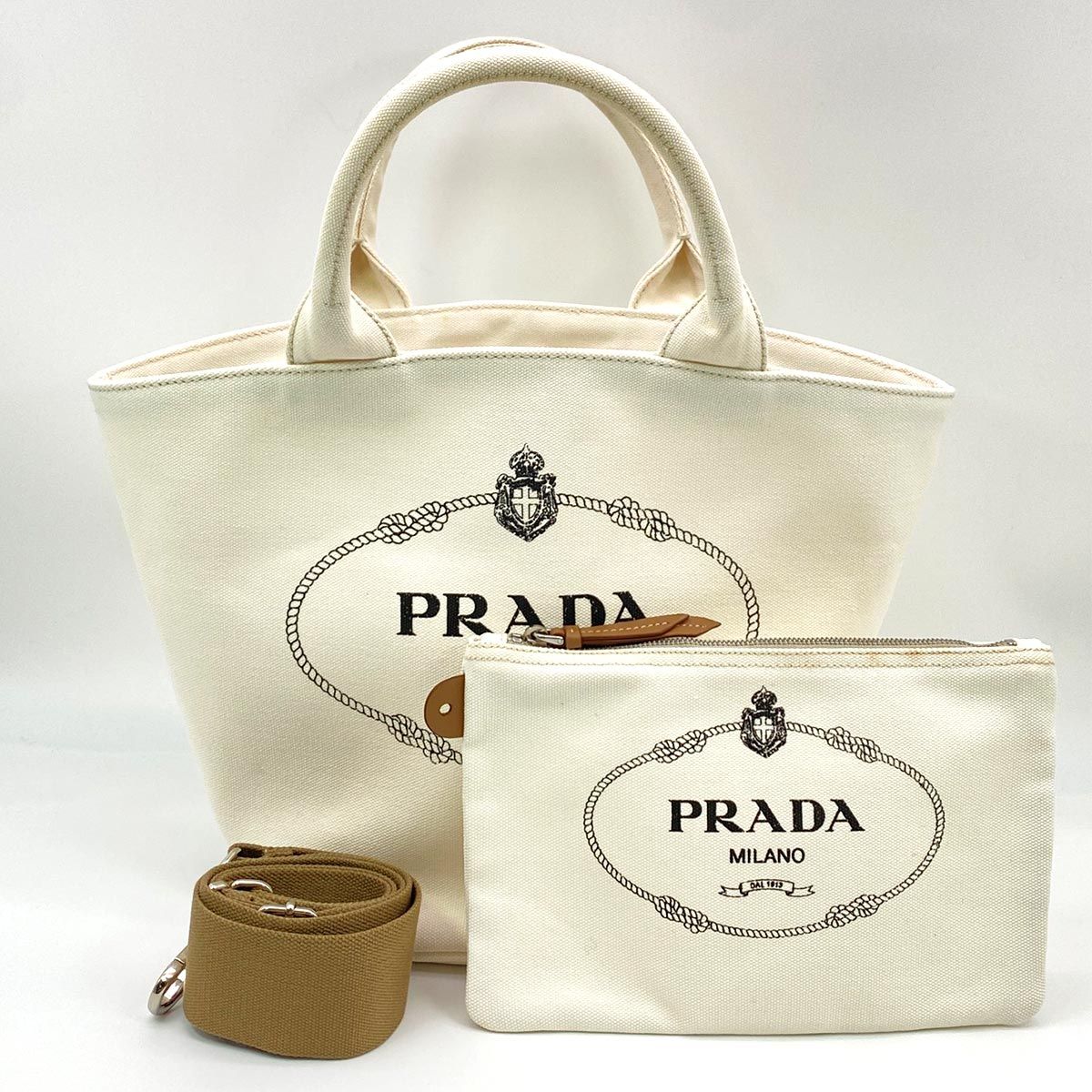 プラダ PRADA カナパ トートバッグ ハンドバッグ ショルダーバッグ 2WAY キャンバス 白 管理番号：8349 - メルカリ