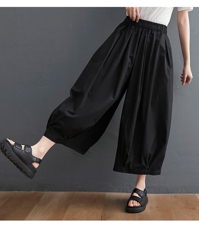 【新品・未使用】『 qualité 』カリテ　ワイドパンツ　ゴムタッグ　ガウチョ 新品・未使用】『 qualité 』カリテ ワイドパンツ ゴムタッグ
