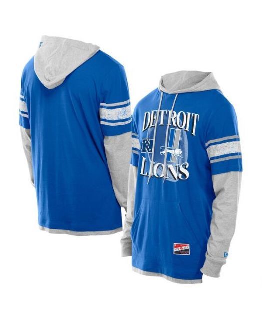【送料無料】 ニューエラ メンズ Tシャツ トップス Men's Blue Detroit Lions Twofer Layered Long Sleeve Hoodie T-Shirt Blue