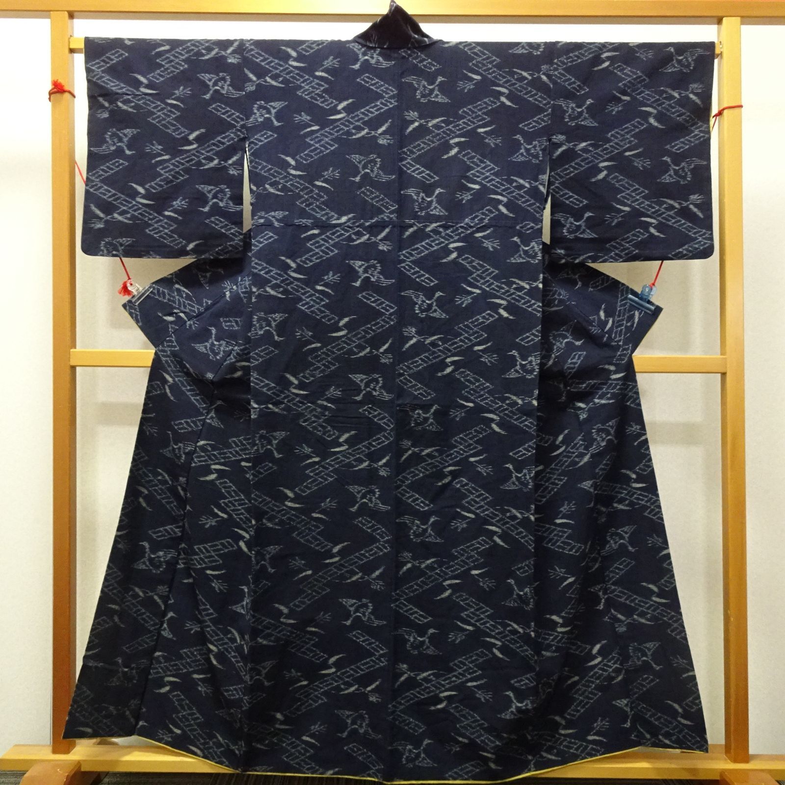 木綿 本場久留米絣 手織 着物 鶴 231775