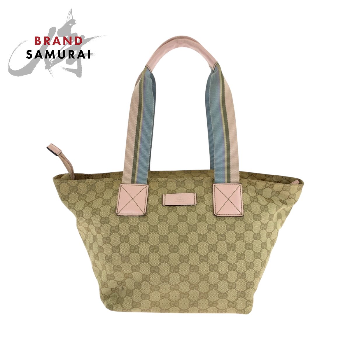 美品 GUCCI グッチ ベージュ ピンク ブルー ゴールド金具 GGキャンバス 
