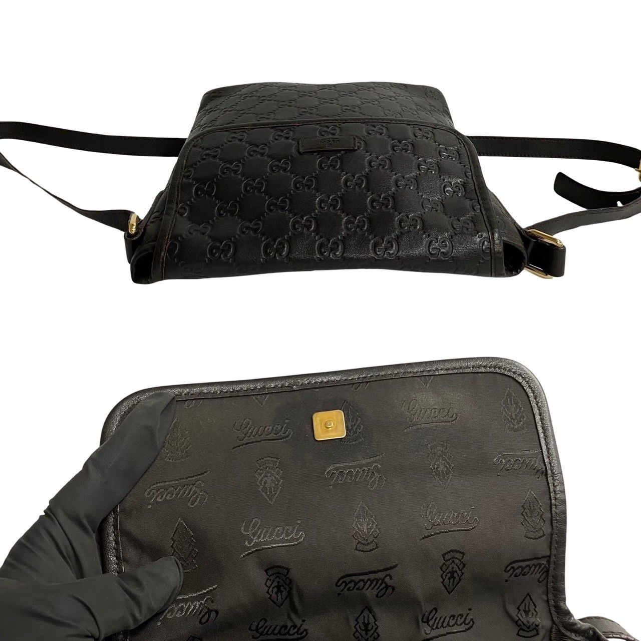 極 美品 保存袋付 GUCCI グッチ シマ GG ロゴ 柄 レザー 本革 ミニ 