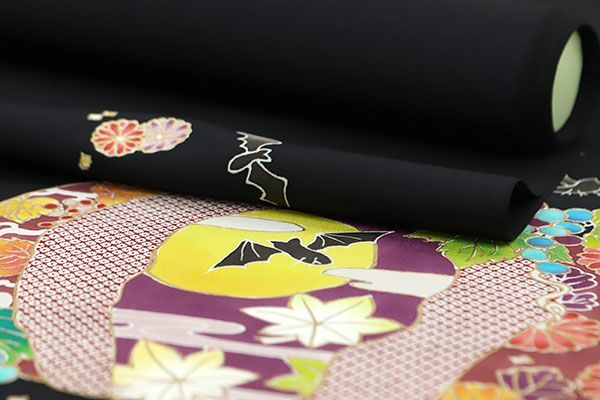 ona4465 北畠 五泉 塩瀬 九寸 名古屋帯 ハロウィン 黒色 お仕立て付き