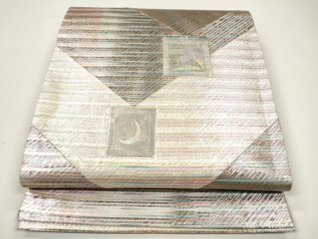 平和屋着物○太鼓柄袋帯 紬地 抽象文様 金糸 正絹 逸品 DAAU5924ps