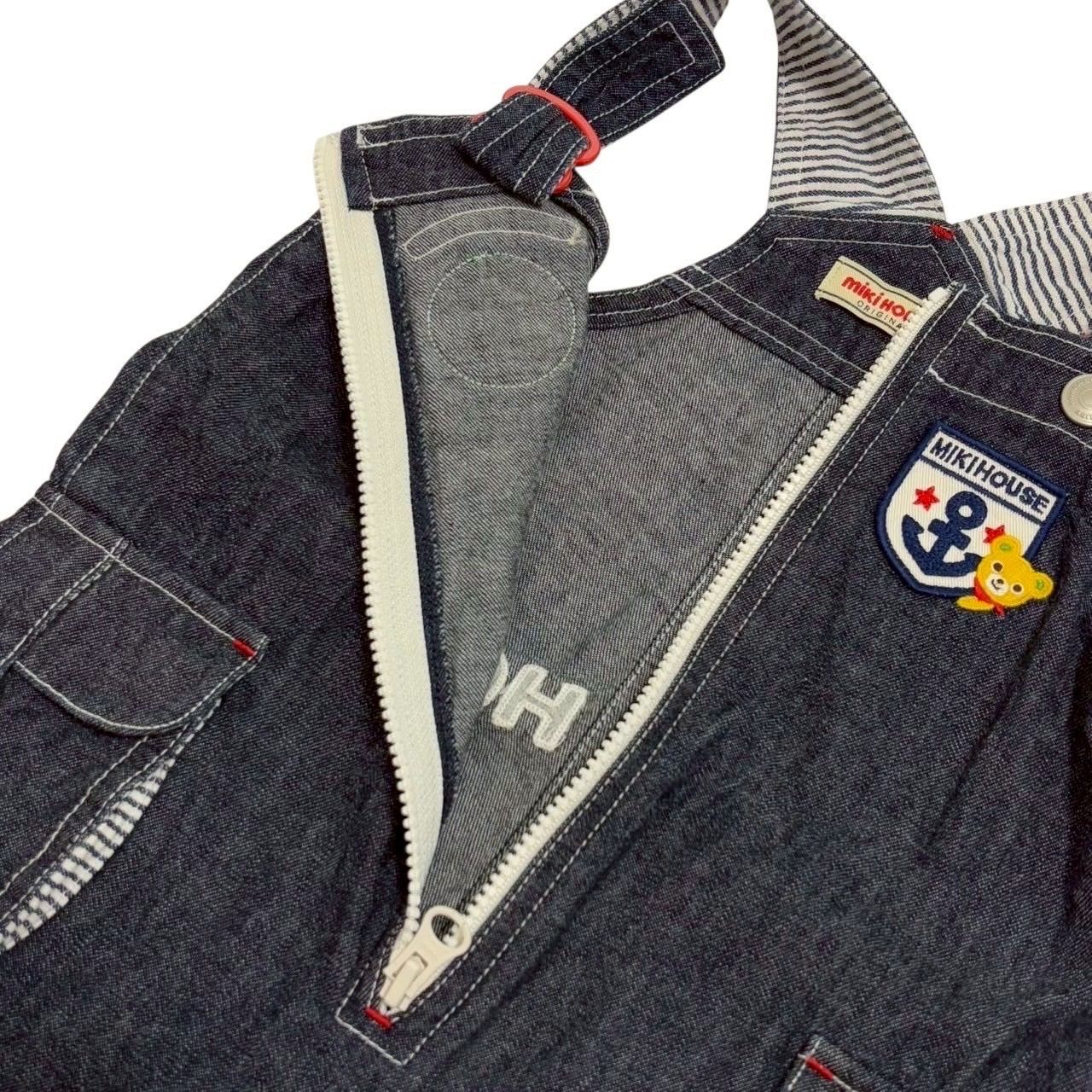 mikihouse ミキハウス デニムオーバーオール 青系 ブルー系 ワッペン