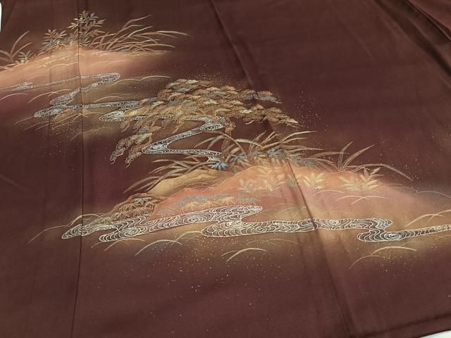 平和屋着物▽訪問着 単衣 手描き 風景文 暈し染め 金銀彩