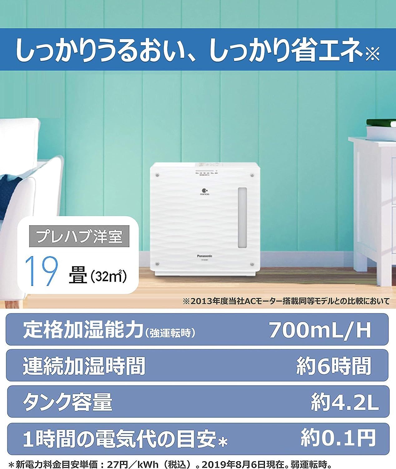 Panasonic パナソニック 加湿器 気化式 ~19畳 ミルキーホワイト 2019年