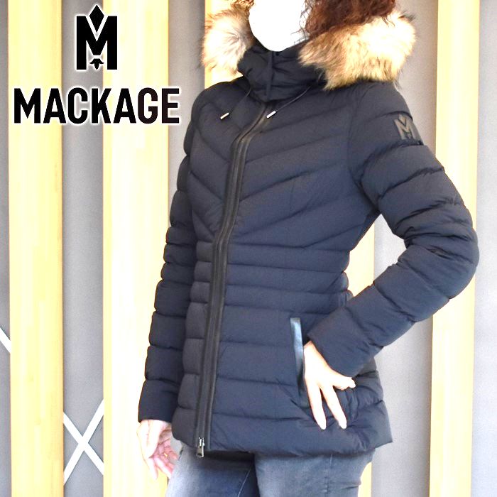 美品 マッカージュ ケイ ダウンコート ラクーンファー付き ブラック S