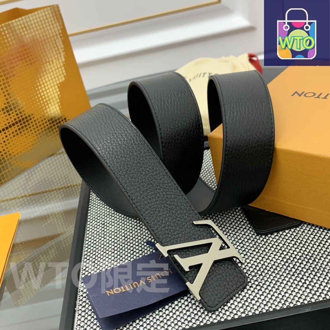 Louis Vuitton レザーベルト Louis Vuitton 黒 レザー ベルト - メルカリ