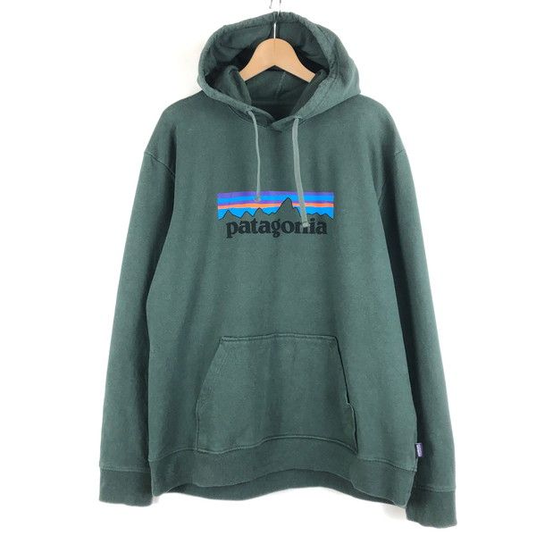 【古着】 Patagonia パタゴニア スウェットパーカー ロゴプリント やや厚手 グリーン系 メンズXL 【中古】 n059197