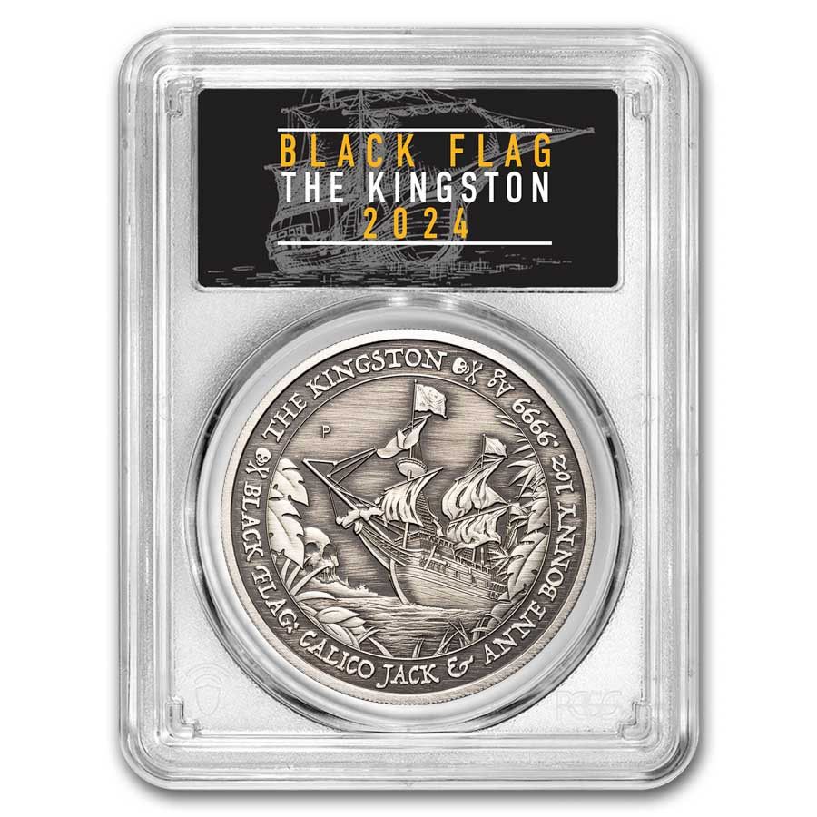 2025 TUV 1 oz Silver Black Flag Antiqued Kingston MS-70 PCGS FS