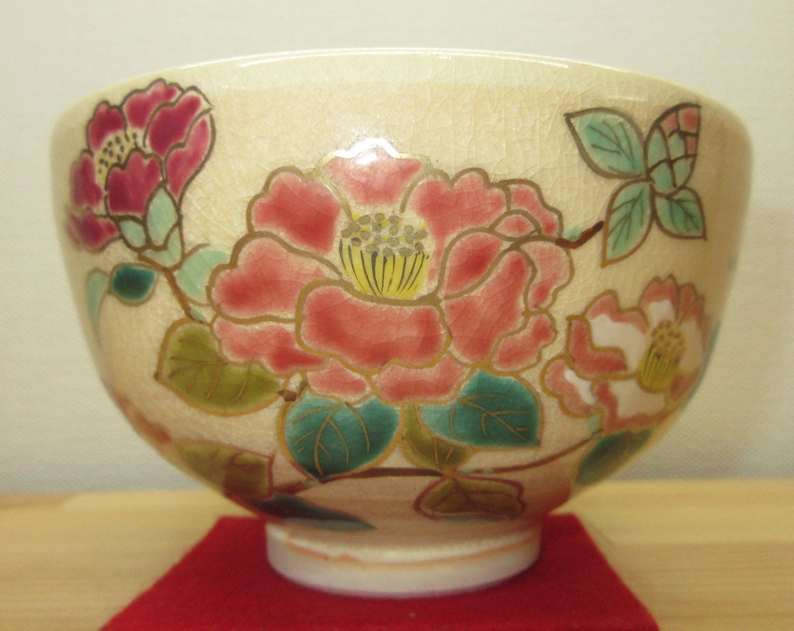 サマーセール！ 逢絢亭 茶道具 茶碗 京焼 椿の図 山川敦司 共箱入り