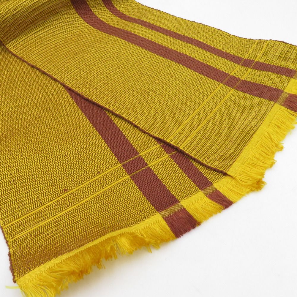 本場黄八丈　半巾帯　黄八 半幅帯 本場黄八丈 正絹 縞柄 織文様 黄色 半巾帯 カジュアル