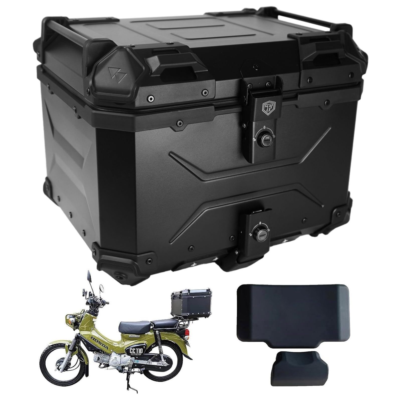 ONE STEP バイク用リアボックス 大容量 22L 45L 55L 65L 100L アルミ 取付ベース付 鍵2本付 簡単脱着 フルフェイス対応 四角 バイクボックス トップケース ALL BLACK 45L
